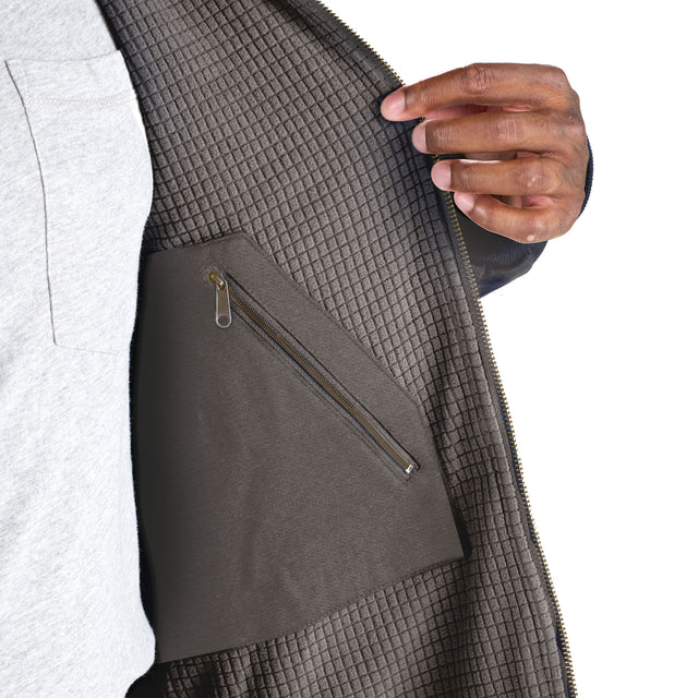 BERNE MENS GRID FLEECE-LINED FULL ZIP HOODED SWEATSHIRT GRAPHITE (M)