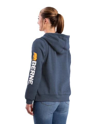 BERNE WOMENS SIGNATURE SLEEVE HOODED PULLOVER STEEL BLUE (L)