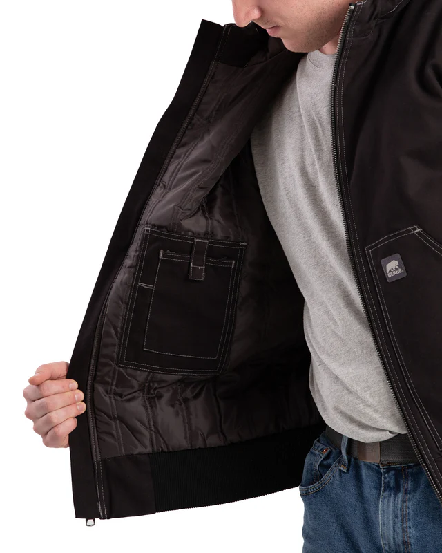 BERNE MENS HIGHLAND DUCK HOODED ACTIVE WORK JACKET BLACK (2XL)