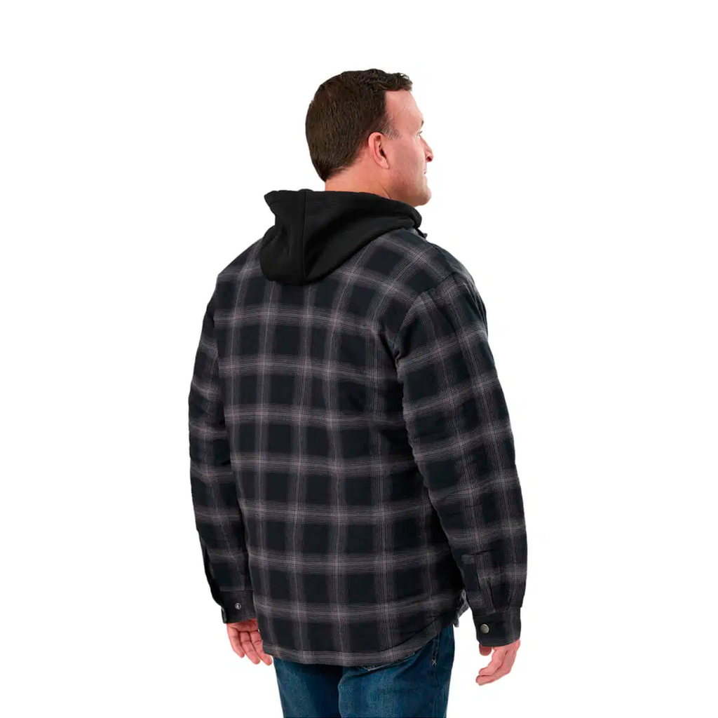 BERNE MENS QUILT-LINED HOODED SHIRT JACKET PLAID STEEL BLACK (XL)