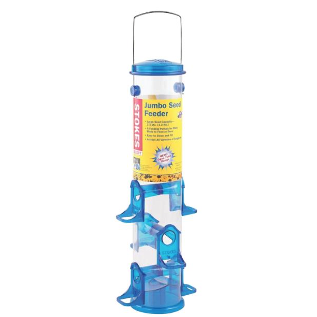STOKES JUMBO TUBE FEEDER 6 FEED PORTS 18" BLUE 3LB POLY