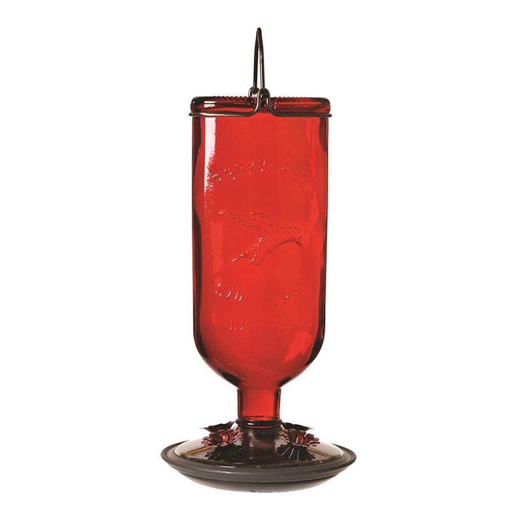 PERKY PET RED ANTIQUE GLASS HUMMINGBIRD FEEDER 16OZ