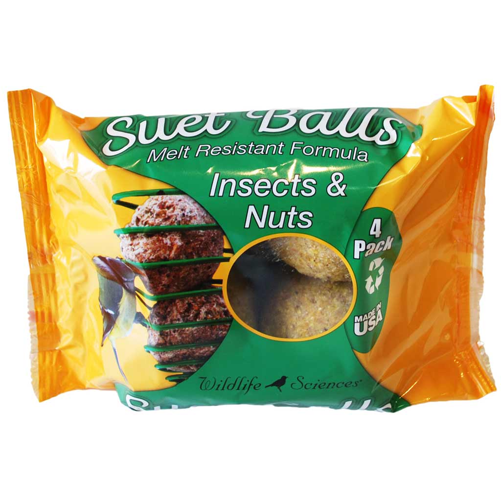 WILDLIFE SCIENCE SUET BALLS INSECTS & NUTS (4PK)