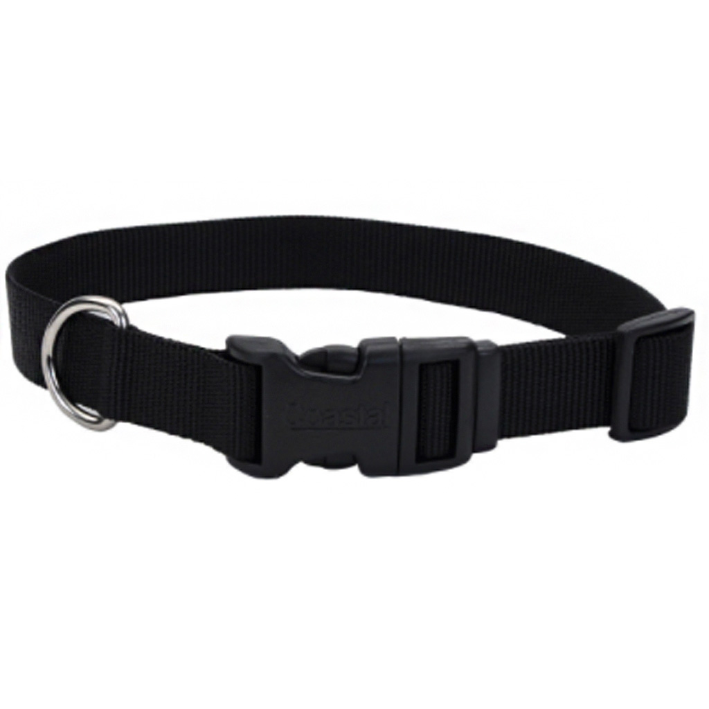 COASTAL ADJUSTABLE DOG COLLAR PLASTIC BUCKLE BLACK 1"X14-20"