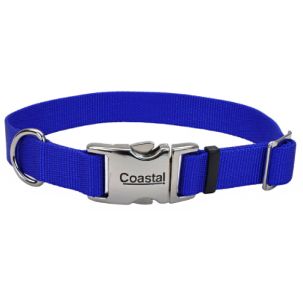 COASTAL ADJUSTABLE DOG COLLAR METAL BUCKLE BLUE 5/8"X10-14"