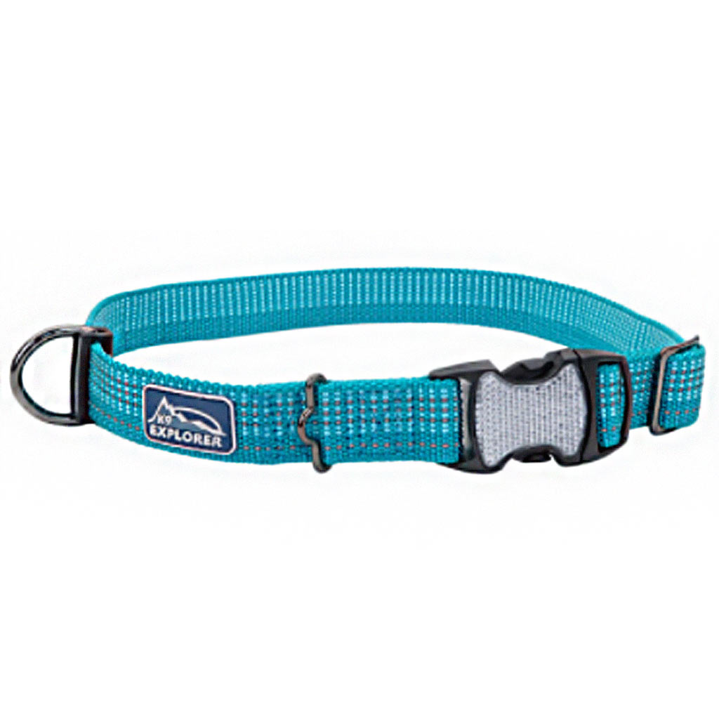 COASTAL K9 EXPLORER REFLECTIVE ADJ COLLAR OCEAN 5/8&quot;X10-14&quot;