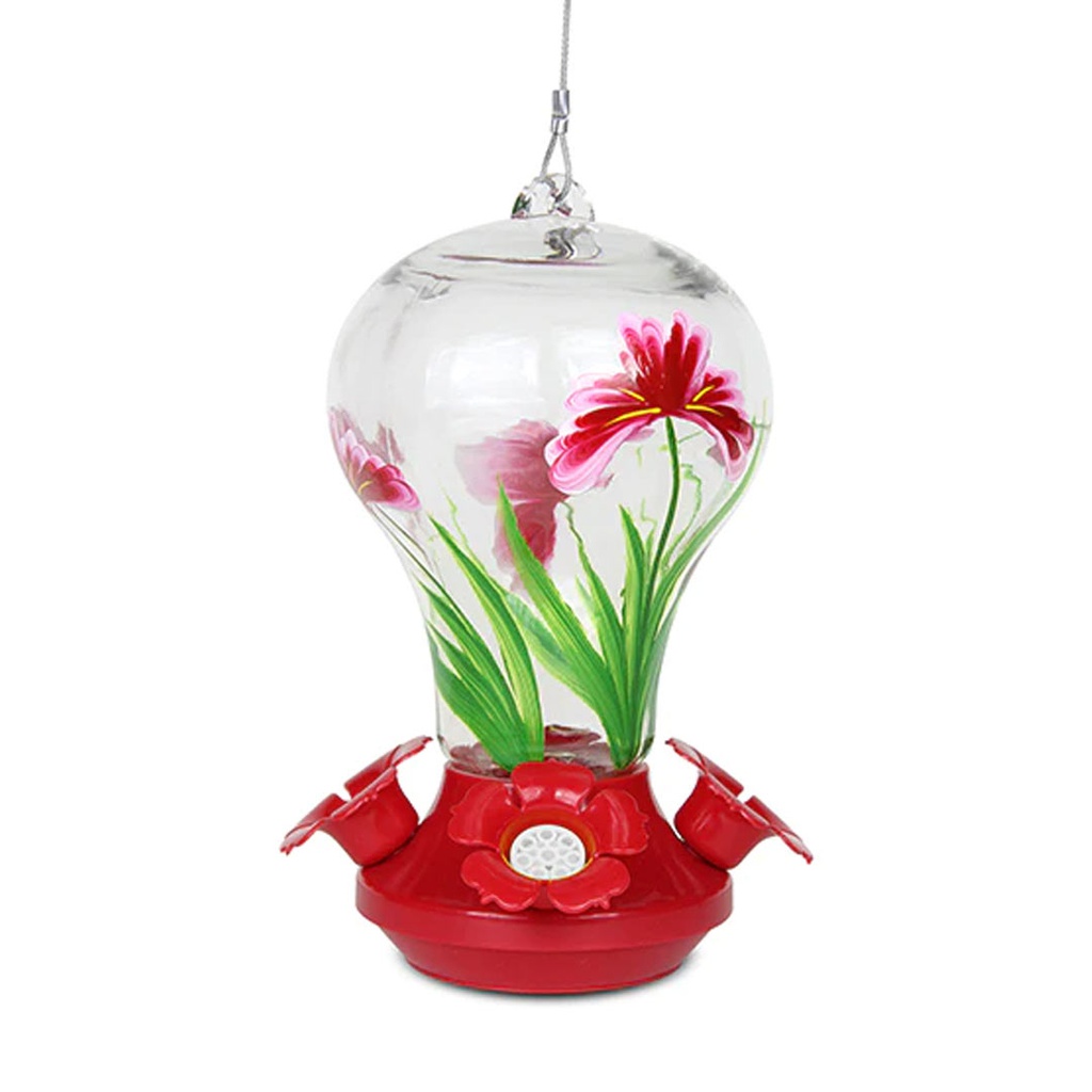 PINEBUSH FLOWER DESIGN GLASS HUMMINGBIRD FEEDER 27OZ
