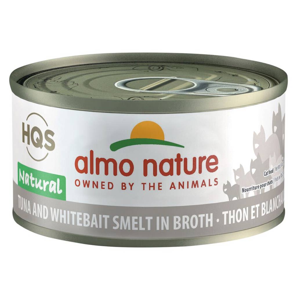 ALMO CAT HQS NATURAL TUNA & WHITEBAIT SMELT IN BROTH CAN 70G