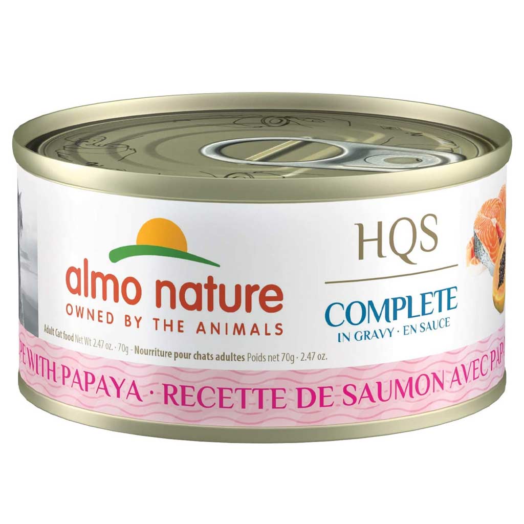 SO - ALMO CAT HQS COMPLETE SALMON W PAPAYA IN GRAVY  CAN 70G