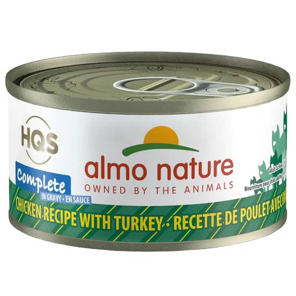 ALMO CAT HQS COMPLETE CHICKEN W TURKEY IN GRAVY CAN 70G