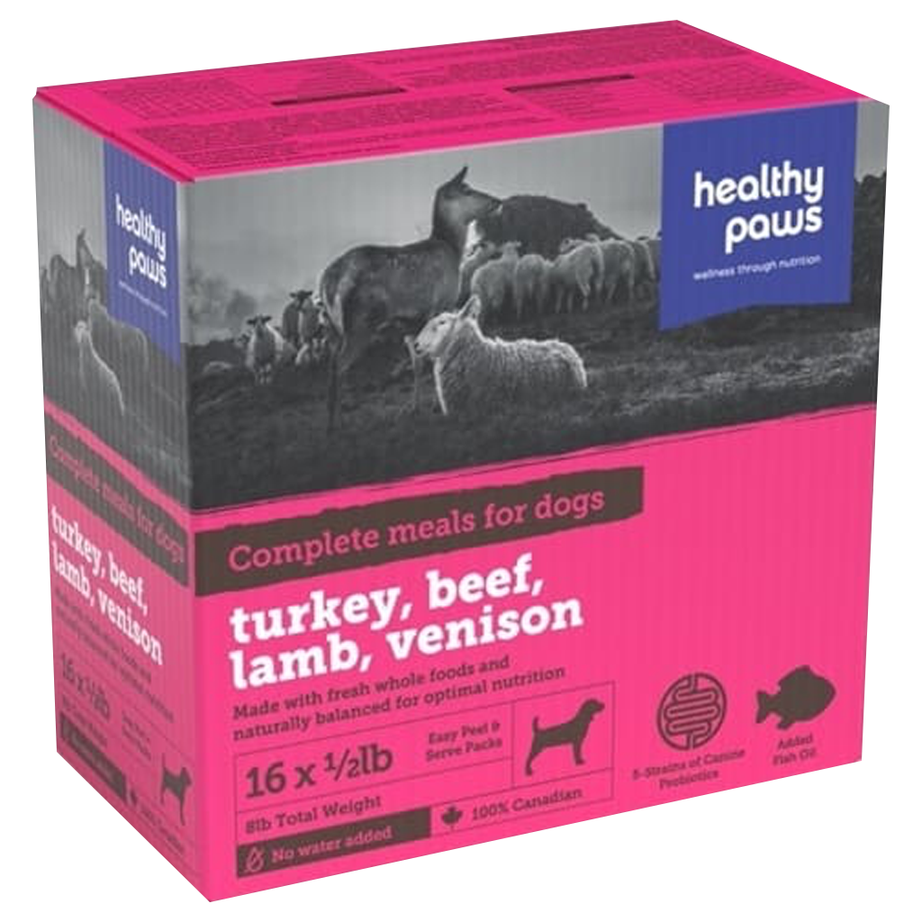 DV - HEALTHY PAWS DOG VARIETY PK TURKEY, LAMB, BEEF, VENISON 12 X  1/2LB