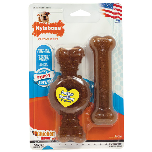 NYLABONE PUPPY CHEW/RING BONE CHICKEN WOLF (2PK)