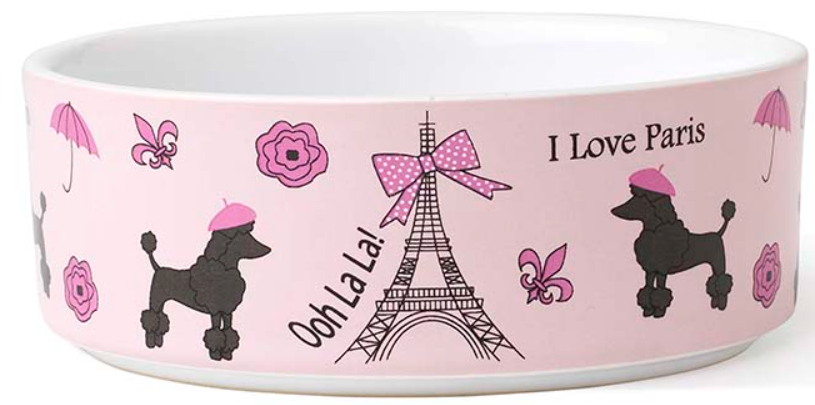 PETRAGEOUS I LOVE PARIS DOG BOWL PINK 5"