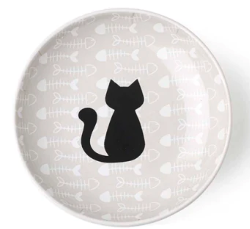 PETRAGEOUS KITTY &amp; FISH SAUCER LIGHT TAUPE/BLACK 5&quot;