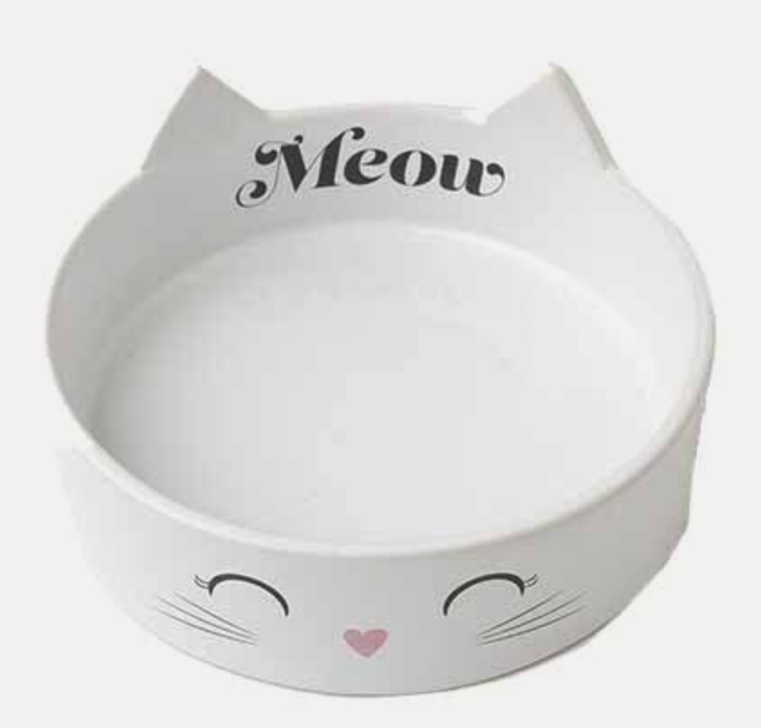 PETRAGEOUS MEOW KITTY SHALLOW BOWL WHITE 5&quot;