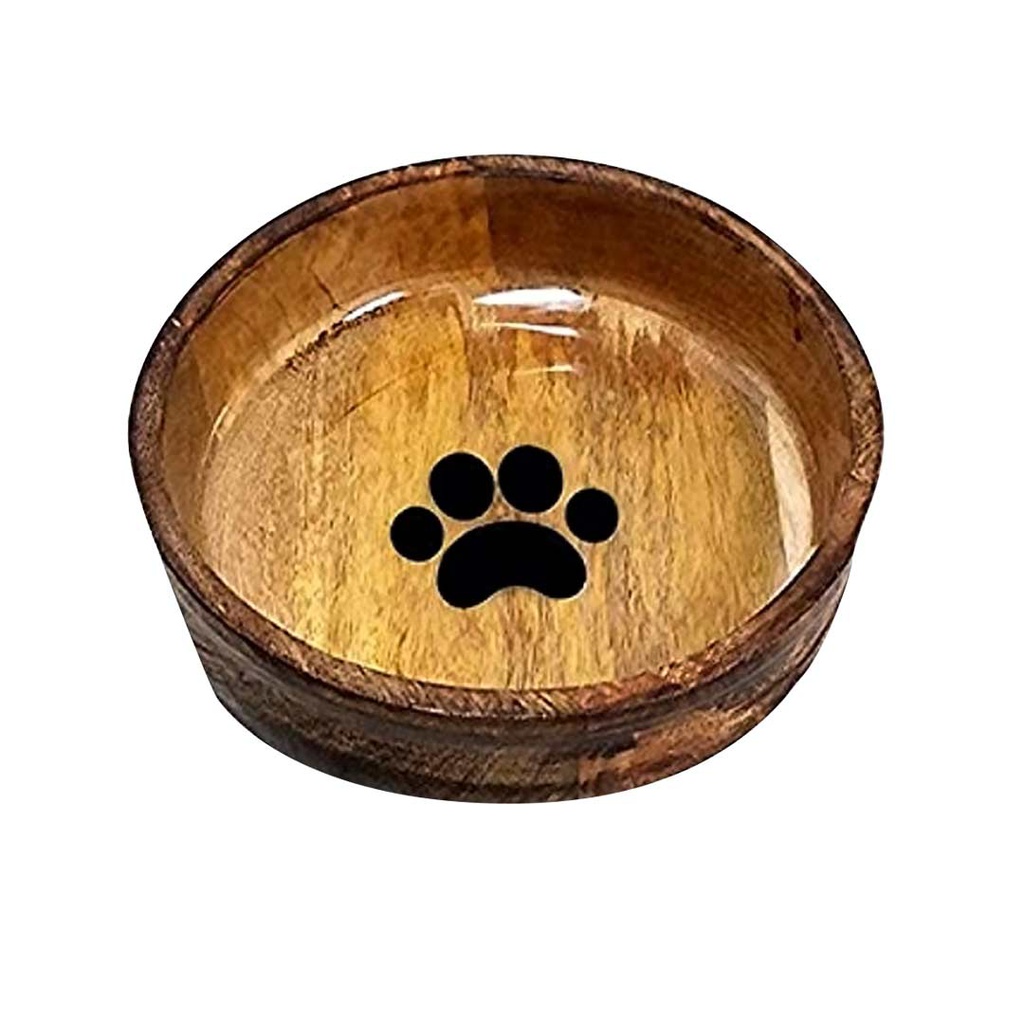 DMB - ADVANCE NON SKID ROUND WOOD BOWL W/ PAW PRINT MED
