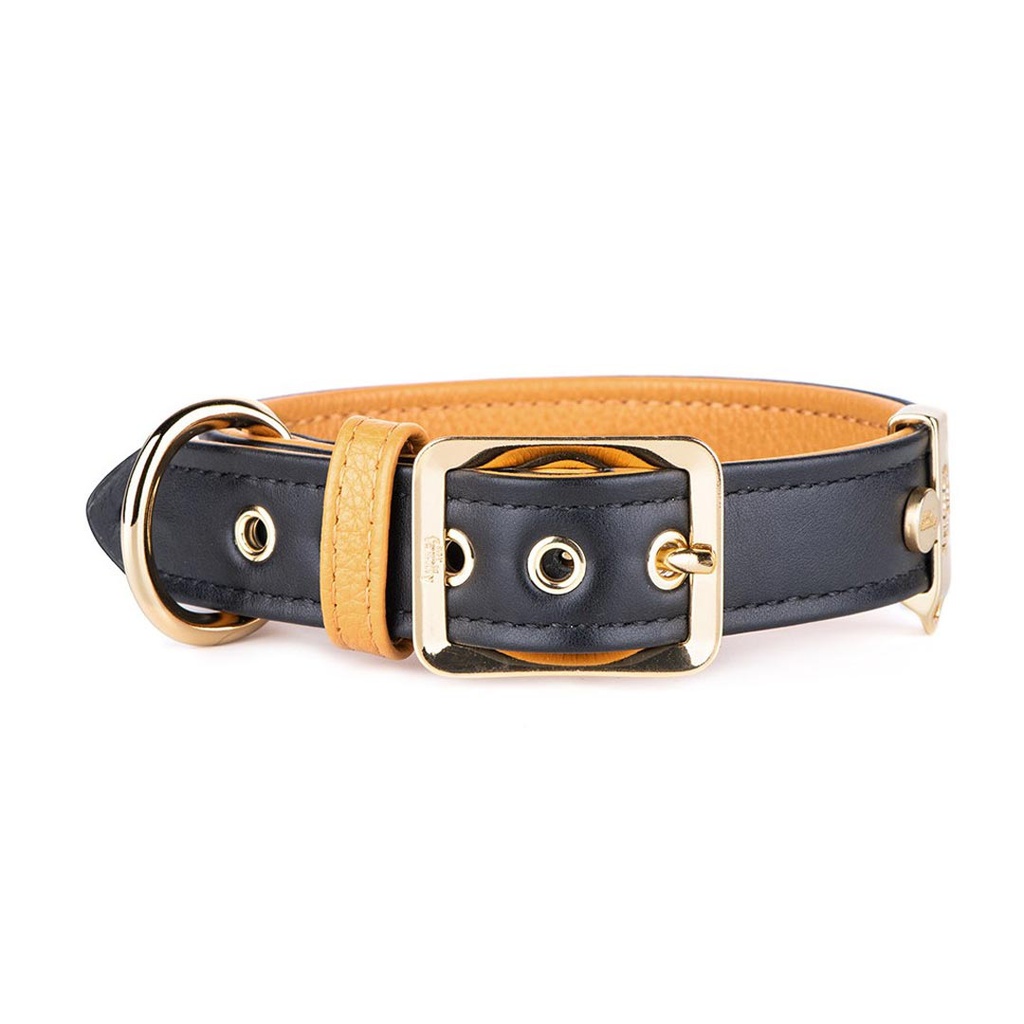 MY FAMILY HERMITAGE COLLAR LEATHER BLK &amp; OCHRE SM 27-31CM