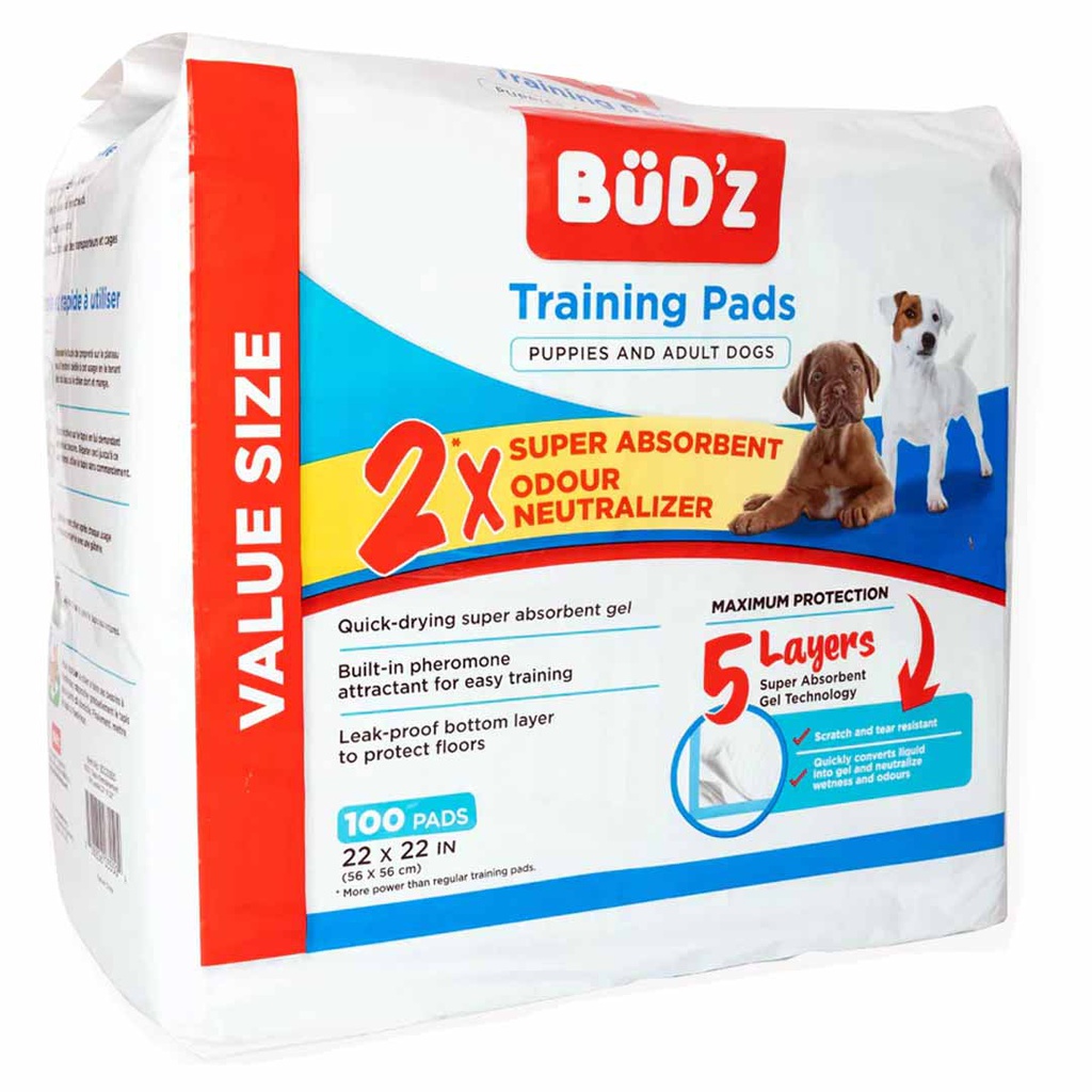 BUD'Z DISPOSABLE PUPPY PAD 22"X22" 100PK