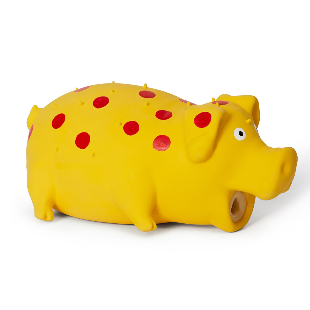 BUD'Z LATEX SQUEAKER SPOTTED PIG YELLOW
