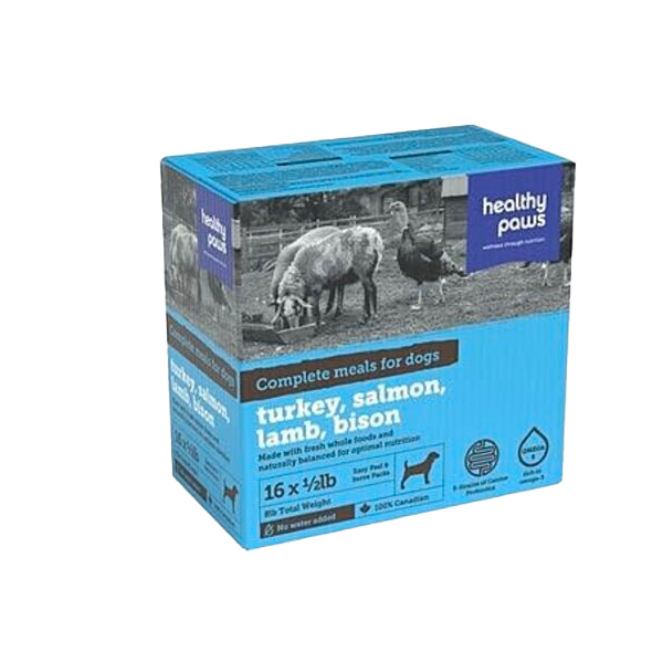 HEALTHY PAWS DOG VARIETY PK TURKEY, LAMB, SALMON, BISON 16 X 1/2LB