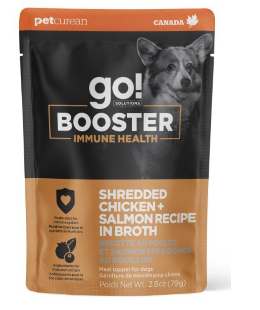 GO DOG BOOSTER IMMUNE HEALTH SHRDDED CHICKEN &amp; SALMON IN BROTH