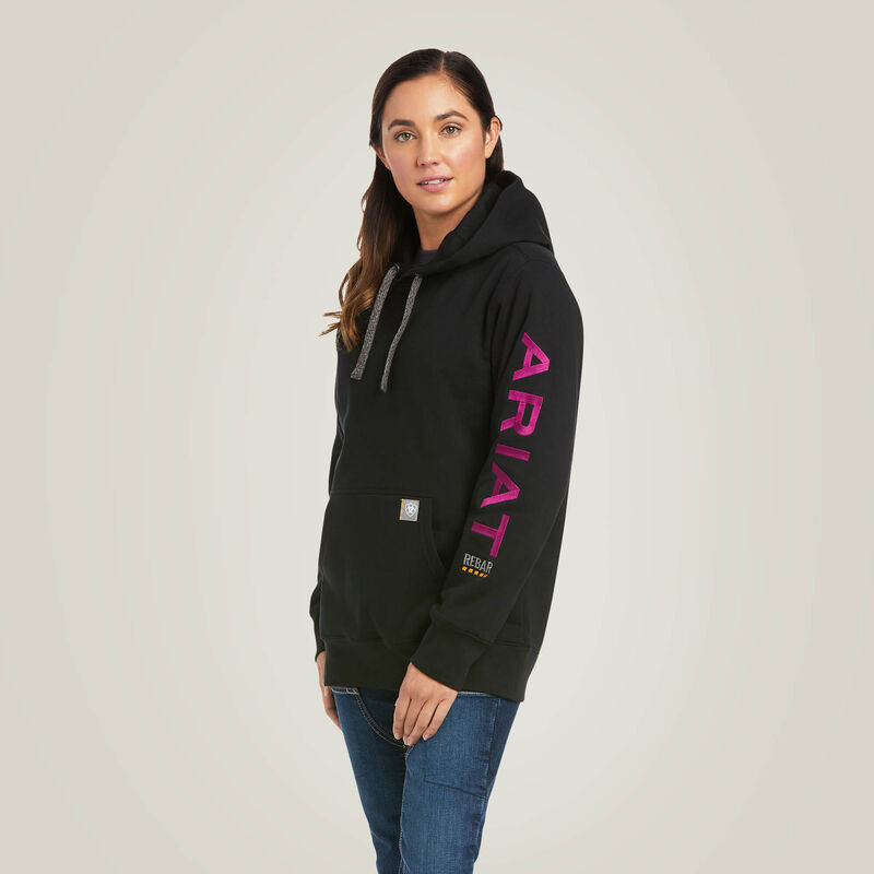 ARIAT WOMENS REBAR GRAPHIC HOODIE BLACK/PURPLE XXL
