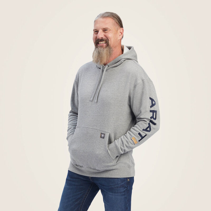 ARIAT MENS REBAR GRAPHIC HOODIE HTHR GRY/ULTRMRN XXL