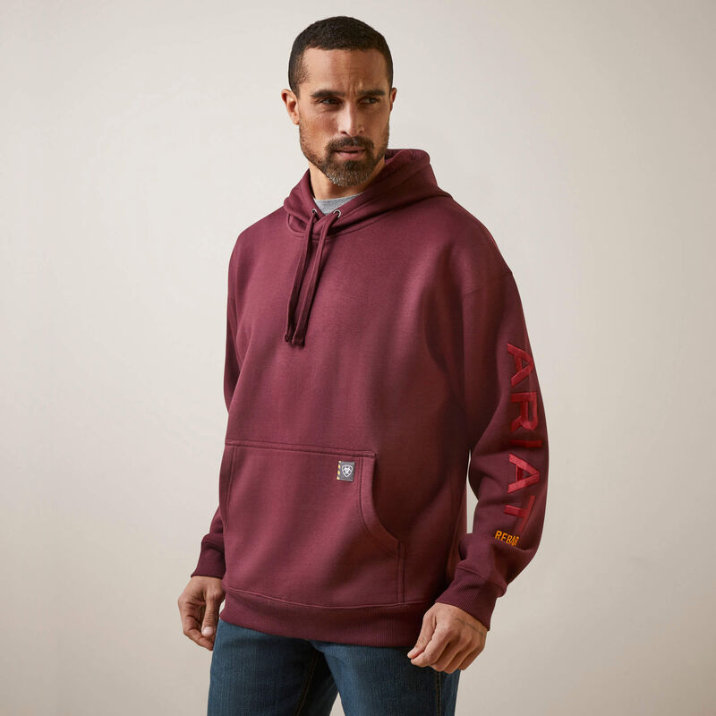 ARIAT MENS REBAR GRAPHIC HOODIE MALBEC/BRICK RED LG