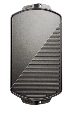 LODGE DOUBLE BURNER REV CAST IRON GRILL/GRIDDLE 19 X 9.5&quot; BLK