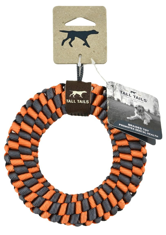 TALL TAILS BRAIDED RING TOY ORANGE &amp; CHARCOAL 6&quot;