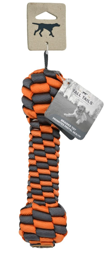 TALL TAILS BRAIDED BONE TOY ORANGE &amp; CHARCOAL 7&quot;