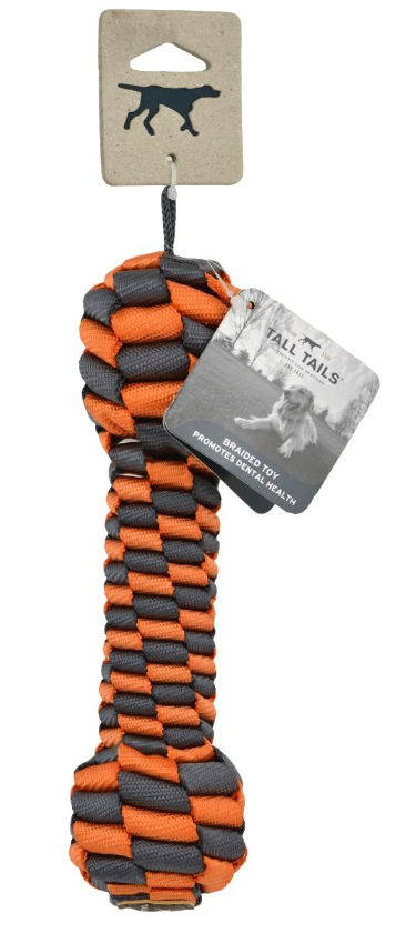 DV - TALL TAILS BRAIDED BONE TOY ORANGE &amp; CHARCOAL 9&quot;