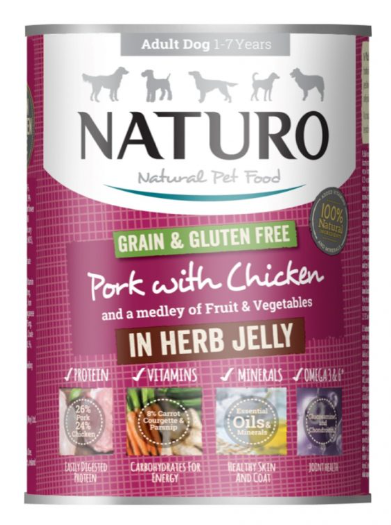 DMB - NATURO GRAIN &amp; GF PORK W/ CHICKEN &amp; VEG IN HERB JELLY 390G