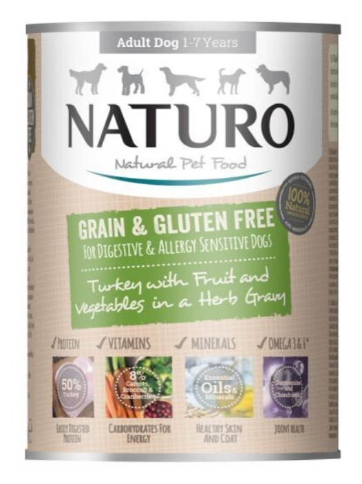 NATURO GRAIN & GF TURKEY W/ CHICKEN & VEG IN HERB JELLY 390G