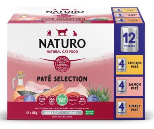 NATURO CAT GF VARIETY PATE POUCH 12X 85G