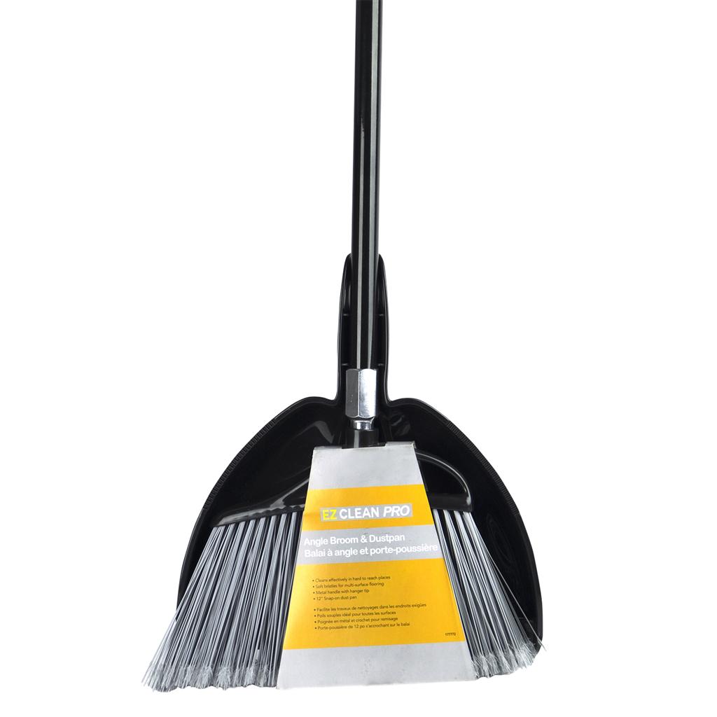 EZ CLEAN PRO ANGLE BROOM 12&quot; METAL HANDLE &amp; DUSTAPN