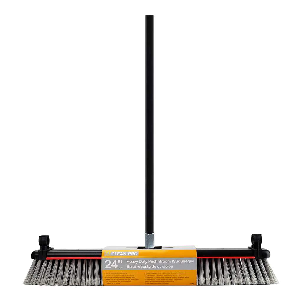 EZ CLEAN PRO PUSH BROOM & SQUEEGEE HEAVY DUTY 24" W METAL HANDLE