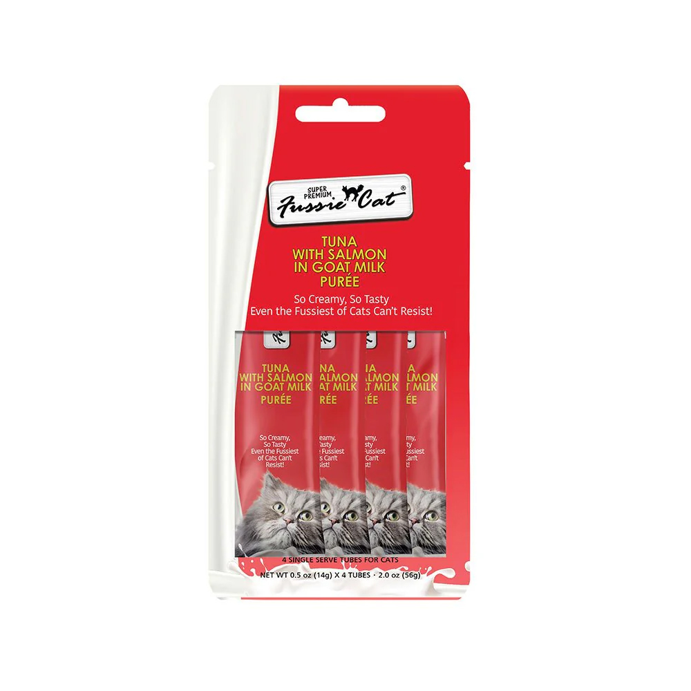 FUSSIE CAT PREMIUM GOAT MILK PUREE TUNA &amp; SALMON 56G (4PK)