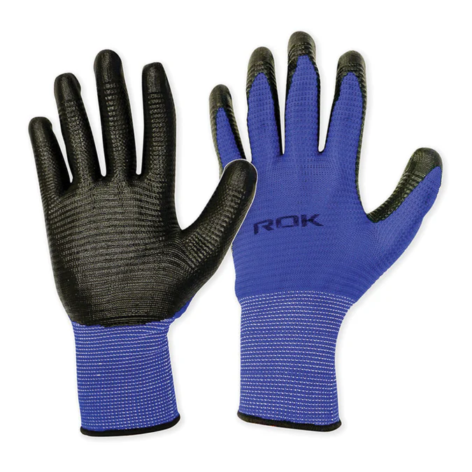 ROK 6 PC NITRILE COATED GLOVES BLACK/BLUE