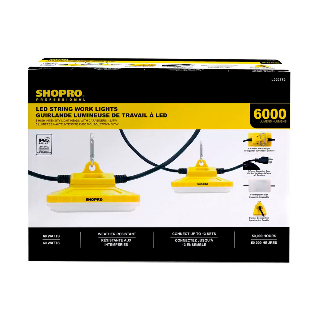 SHOPRO LED STRING WORK LIGHTS 60W/6,000LM 50'
