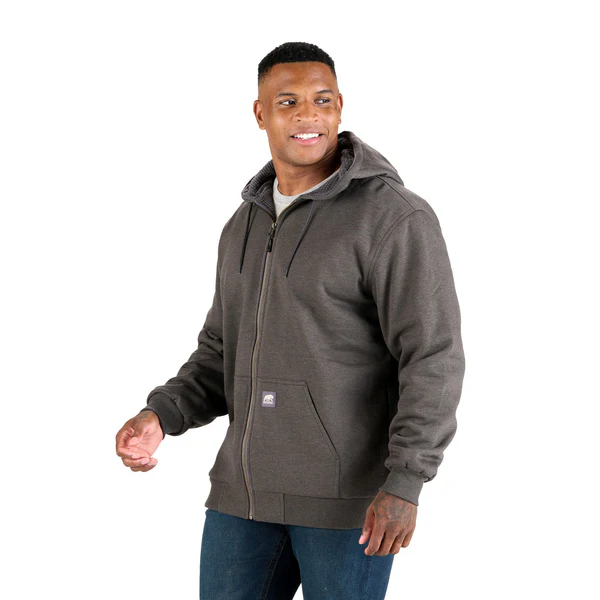 BERNE MENS GRID FLEECE-LINED FULL ZIP HOODED SWEATSHIRT GRAPHITE (XL)