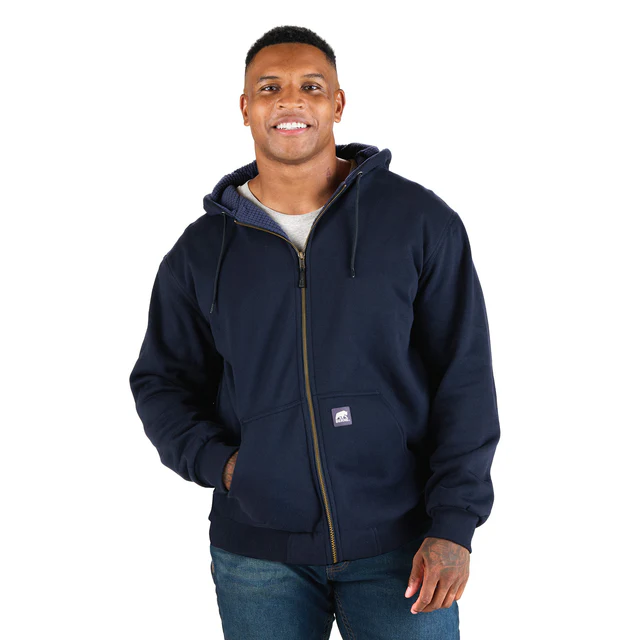 BERNE MENS GRID FLEECE-LINED FULL ZIP HOODED SWEATSHIRT NAVY (M)