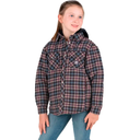 BERNE YOUTH FLANNEL QUILT-LINED HOODED SHIRT JACKET PLAID NAVY CHOCOLATE (L)