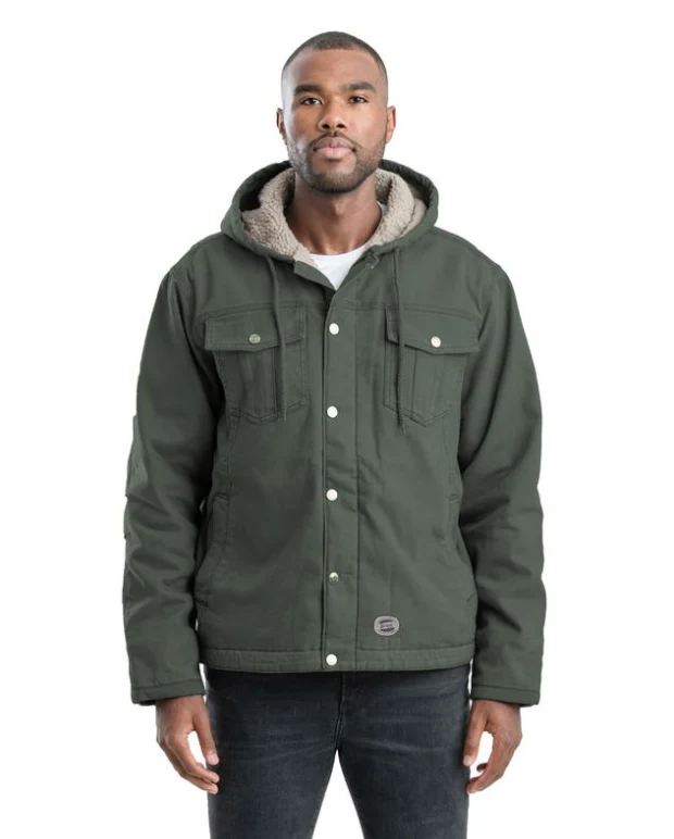 BERNE MENS WASHED SHERPA LINED HOODED JACKET MOSS (L)