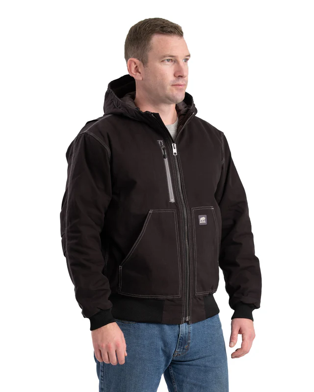 BERNE MENS HIGHLAND DUCK HOODED ACTIVE WORK JACKET BLACK (M)
