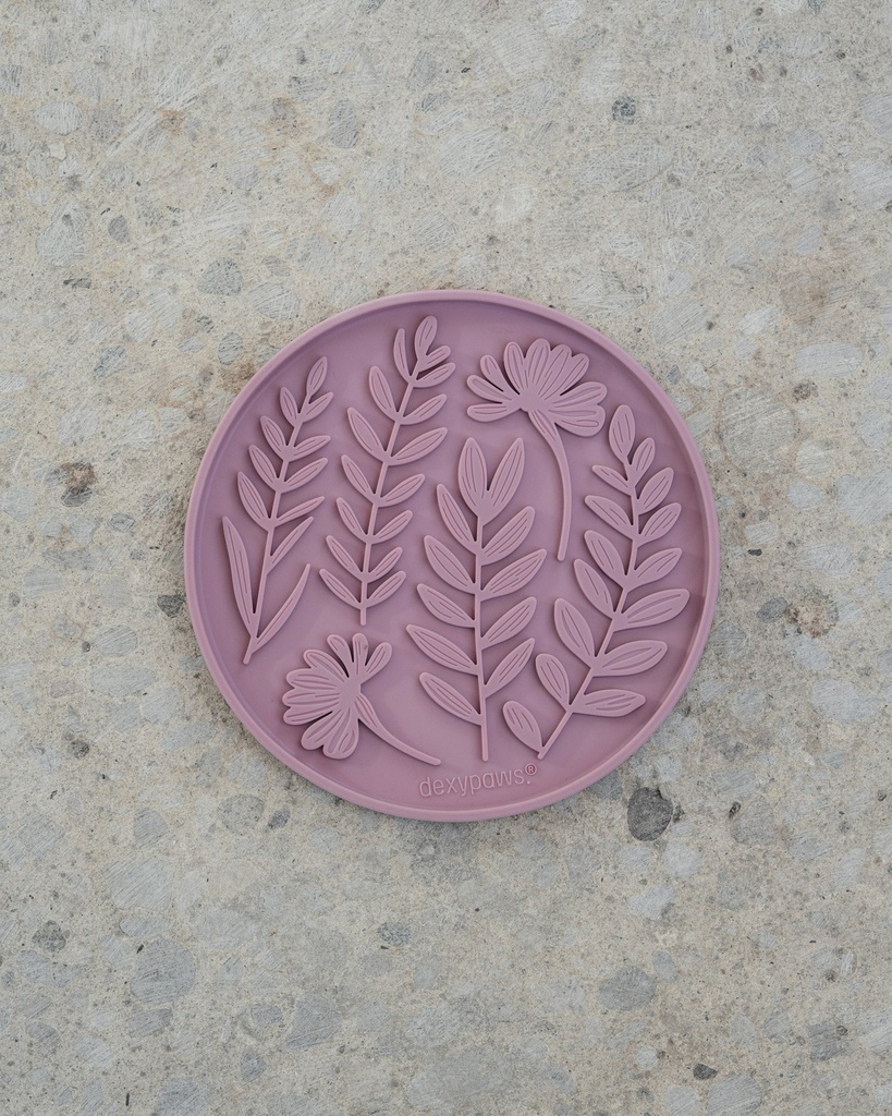 DEXYPAWS ENRICHMENT LICK MAT CIRCLE & LEAVES BLUSH PINK