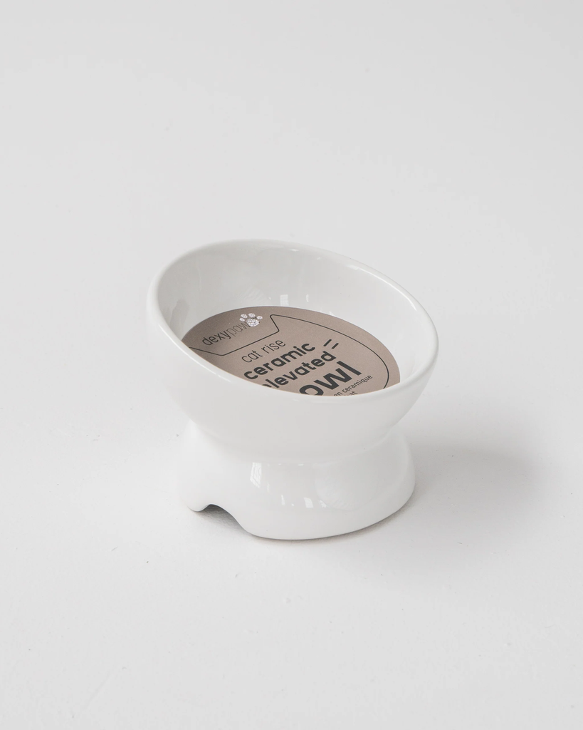 DEXYPAWS RAISED CEREMIC CAT BOWL WHITE