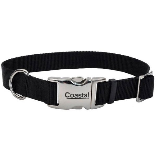 [10080816] COASTAL ADJUSTABLE DOG COLLAR METAL BUCKLE BLACK 3/4"X14-20"
