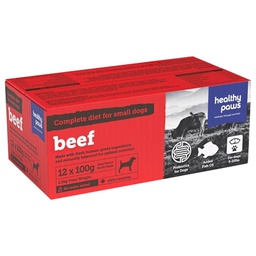 [136-101011] HEALTHY PAWS DOG COMPLETE SM DOG DINNER BEEF 12 x100G