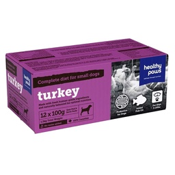 [136-101028] HEALTHY PAWS DOG COMPLETE SM DOG DINNER TURKEY 12 X  100G